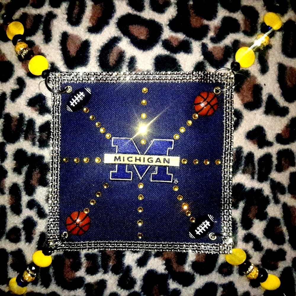 Handmade "MICHIGAN WOLVERINES" Wine/Glass Cover